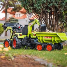 Дитячий трактор на педалях з причепом, переднім та заднім ковшами Falk 1010W CLAAS AXOS (колір - зелений)